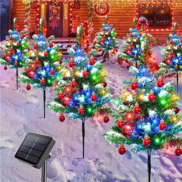 4 Packs Solar White Christmas Tree Outdoor, Waterproof 80 LED Lights - Picture 1 of 7